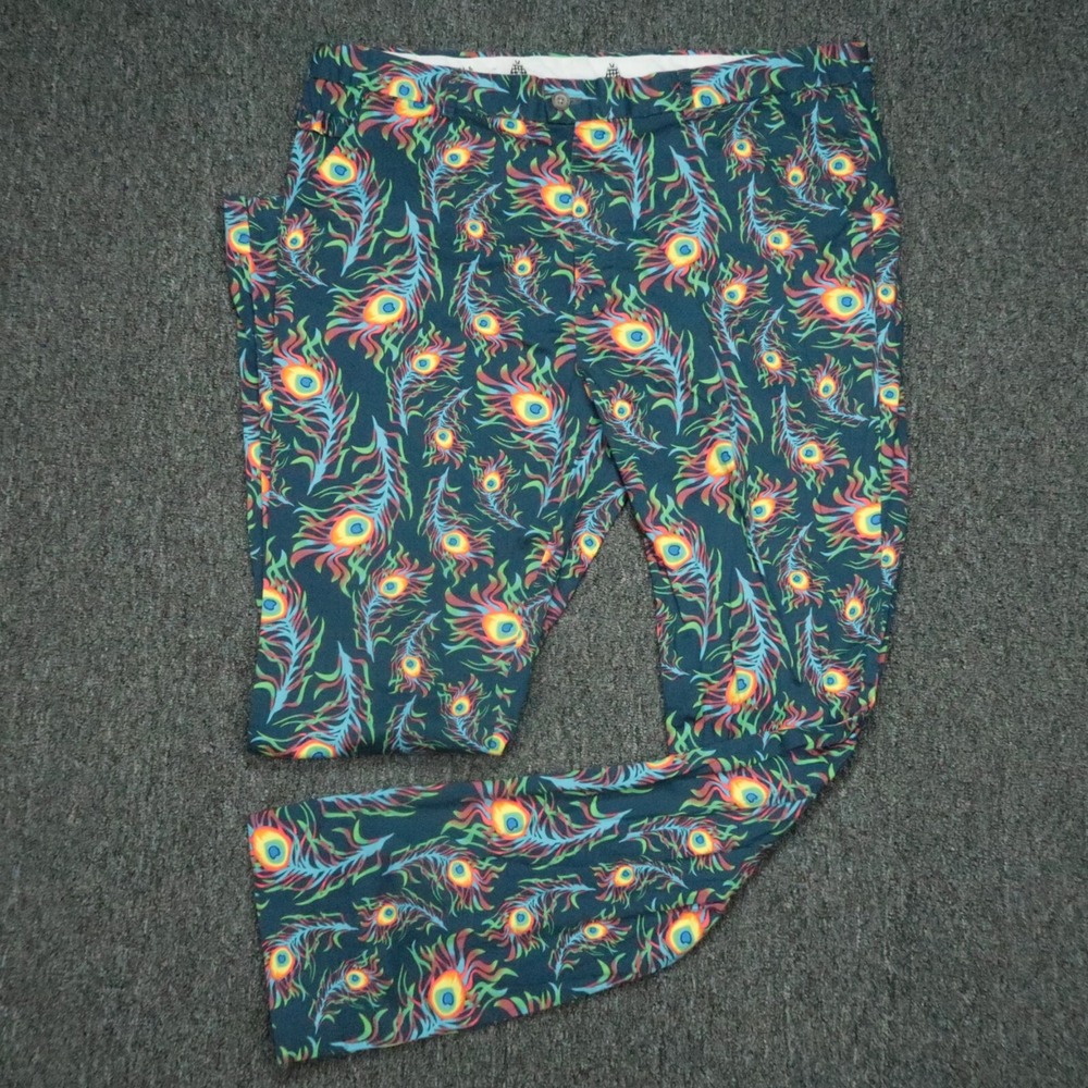 Royal & Awesome Pants Mens 42x34 Blue Peacock Colorful Golf Chino Trouser‎